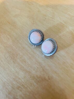 Source Unknown Pink Opal-Style Silver Stud Earrings